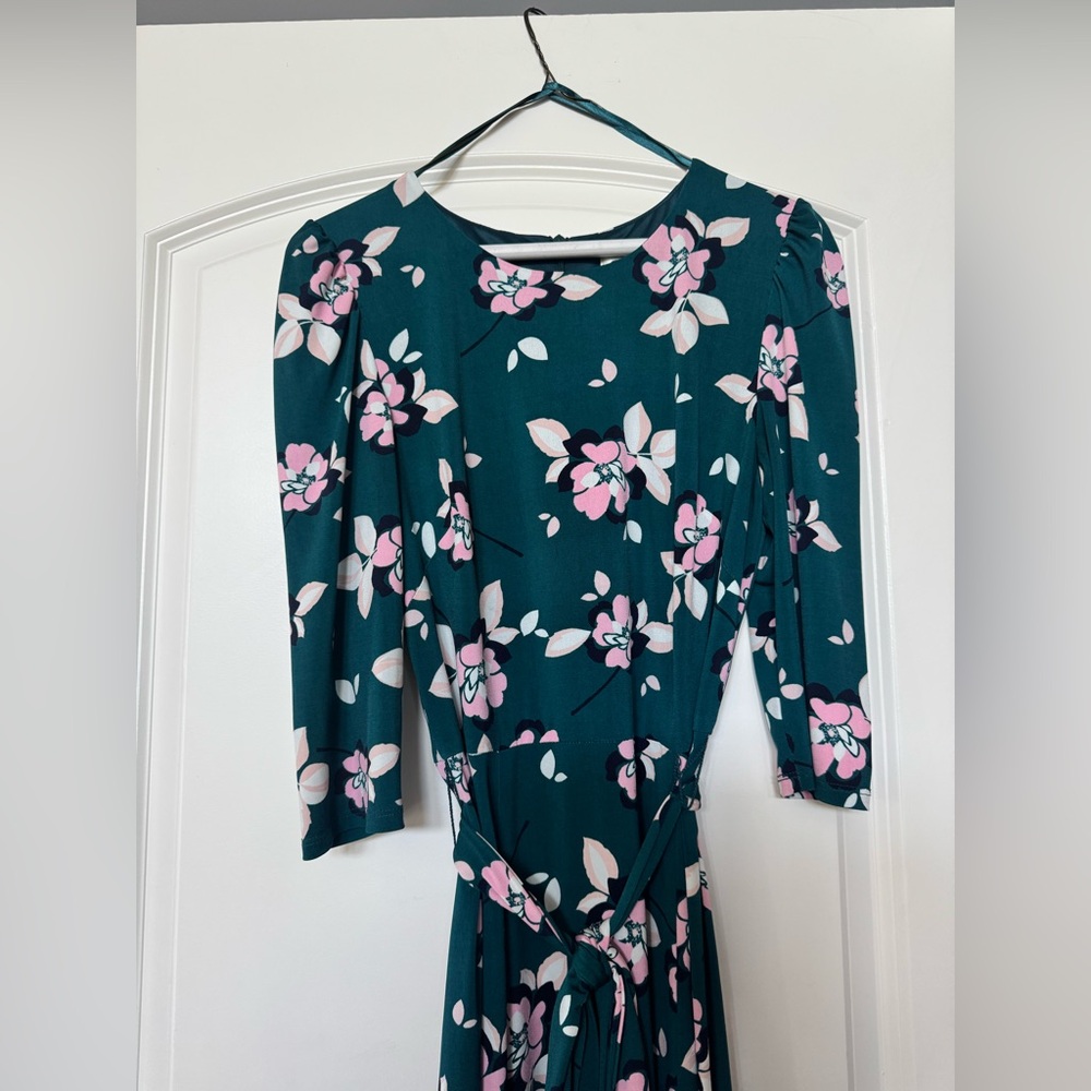 Eliza J Floral Teal Midi Dress with Belt size 8